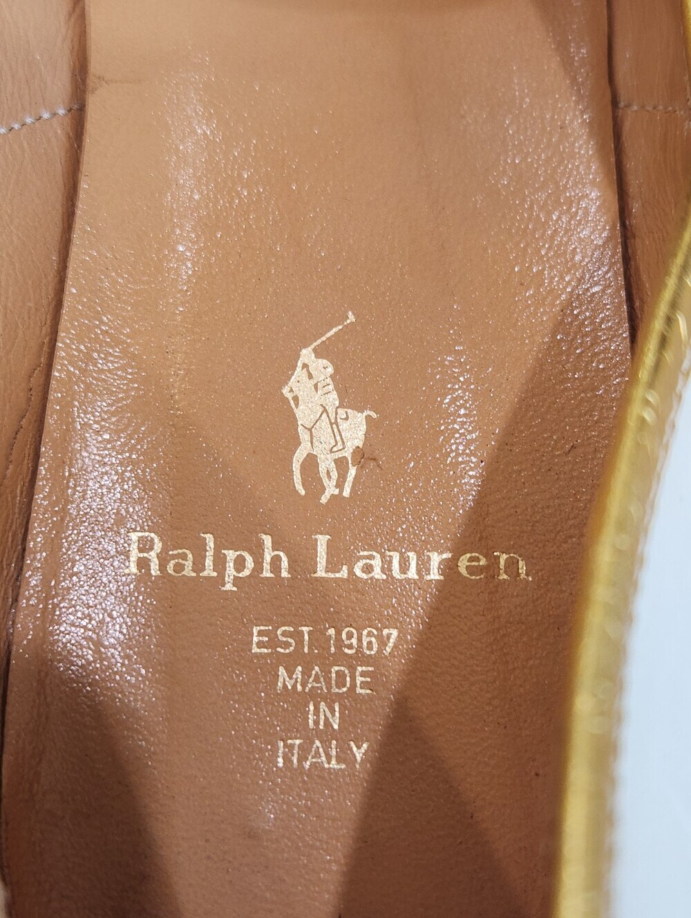 Vintage Ralph Lauren White Leather Gold Crest Loafers Made In Italy, 8B - Picture 10 of 10